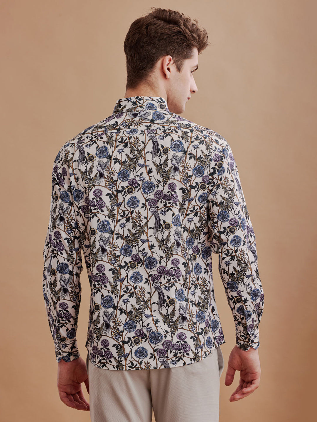 Mens Regular Fit Floral White Casual Cotton Shirt (PUNAN)