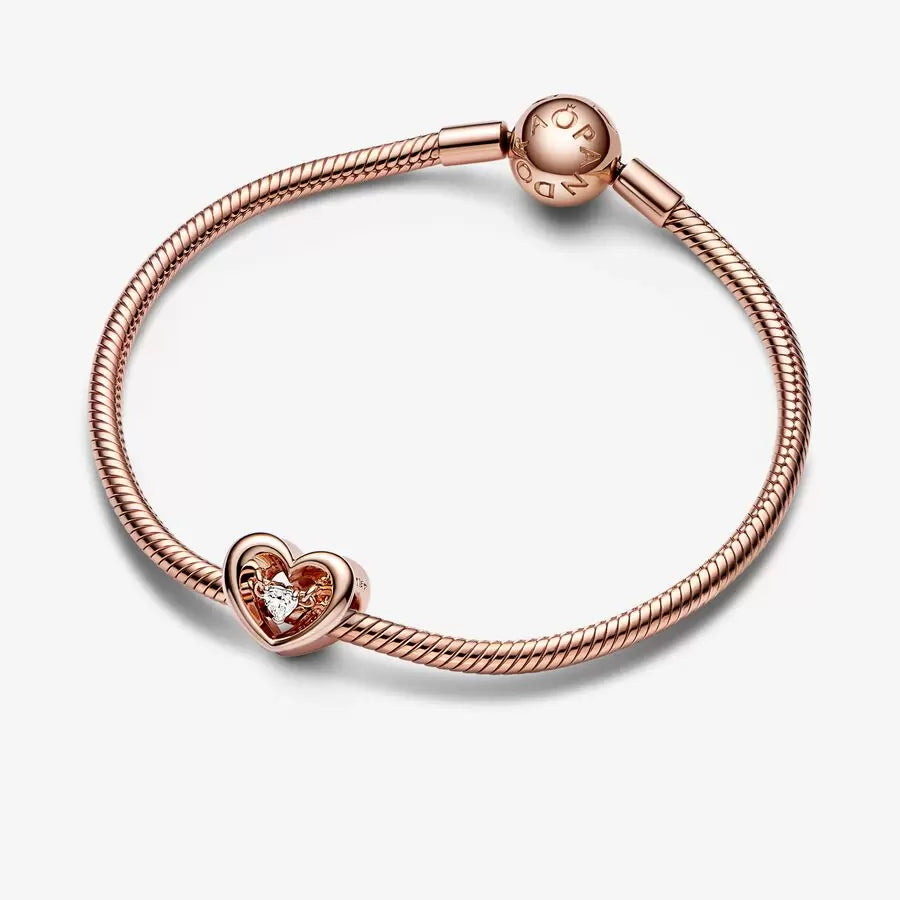 Rose Gold Plated Radiant Heart & Floating Stone Pandora Charm