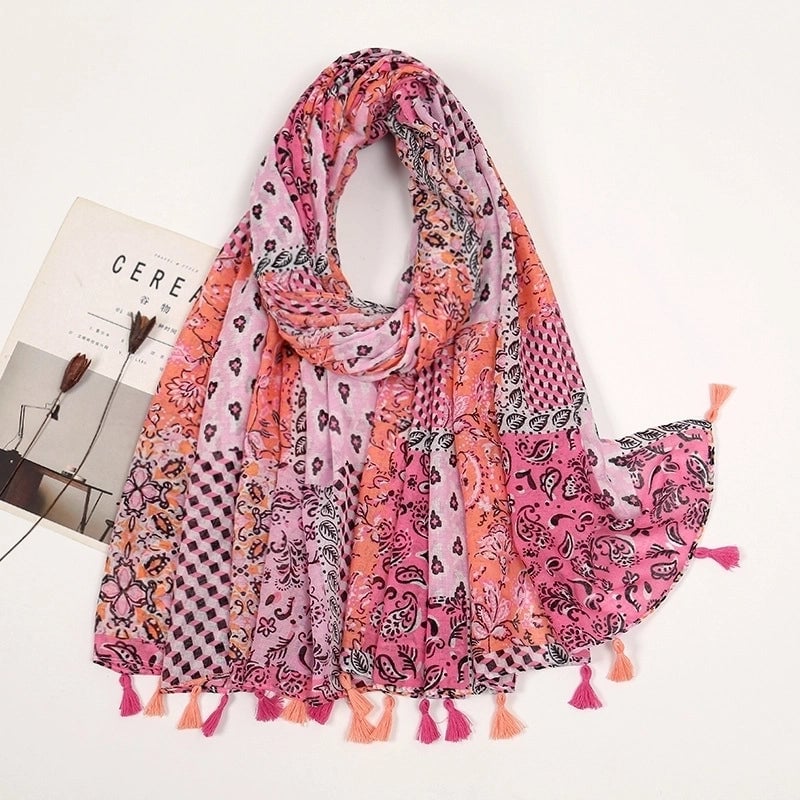Women'S Bohemian Geometric Cotton And Linen Scarf