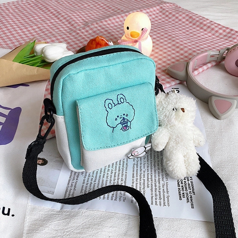 Women's Small Canvas Animal Color Block Basic Preppy Style Square Zipper Shoulder Bag Canvas Bag Crossbody Bag