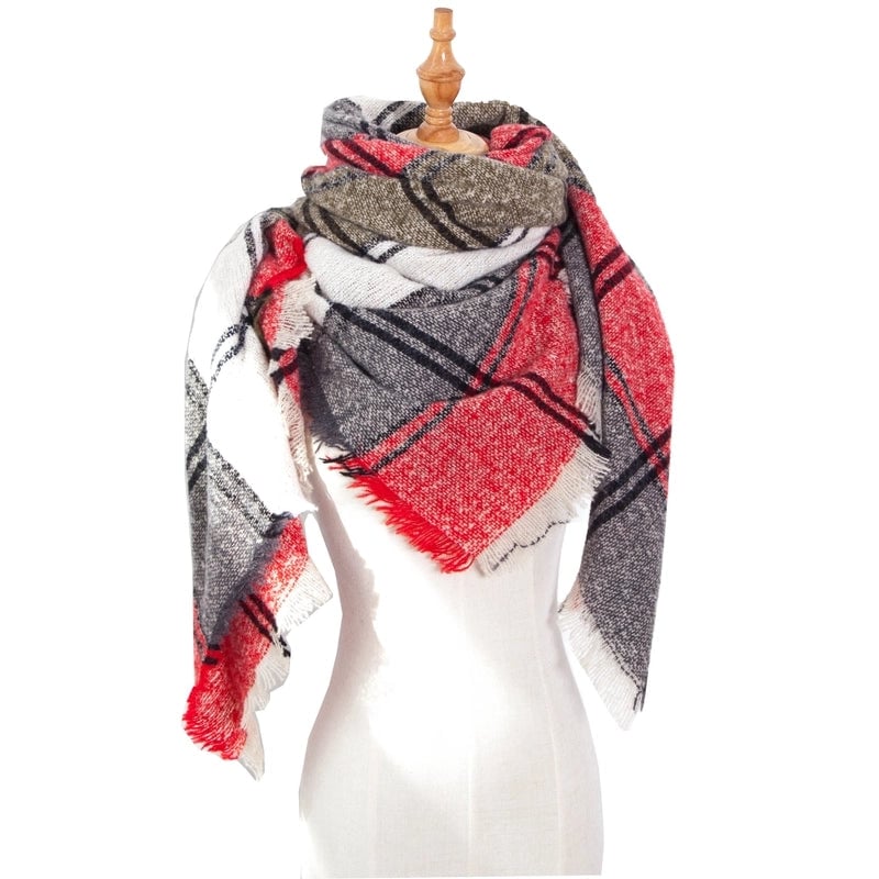Hot New Autumn And Winter Square Scarf Split Women's Shawl Bristle Triangular Binder Plaid Scarf