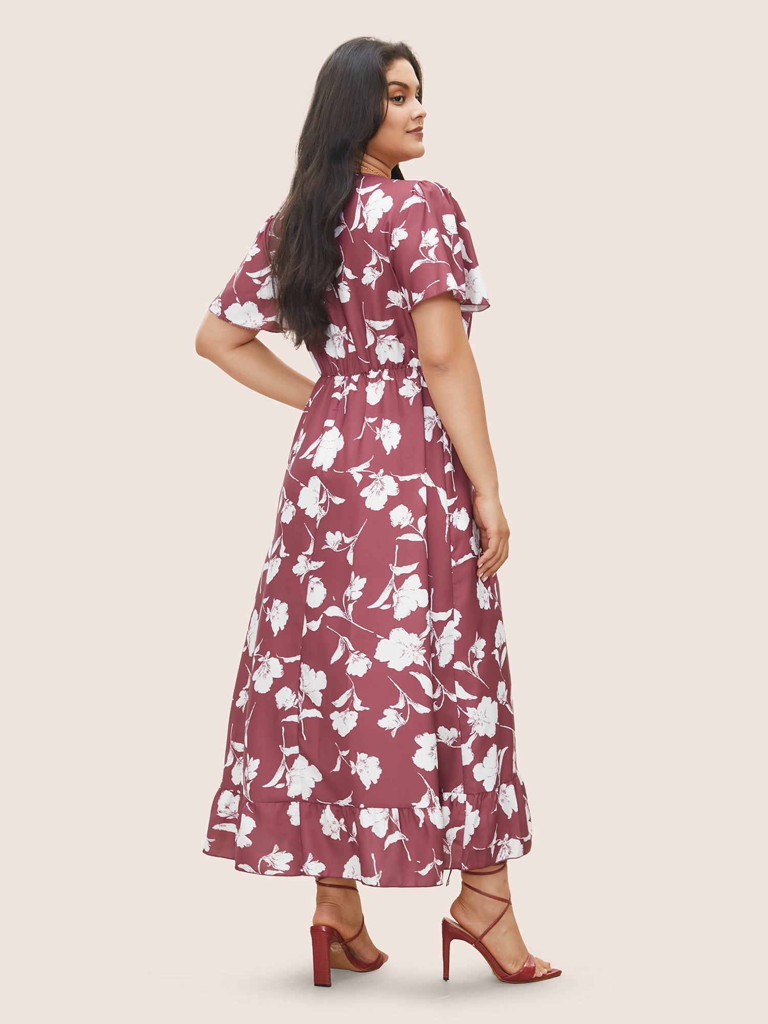 Floral Ruffle Knot Side Wrap Dress