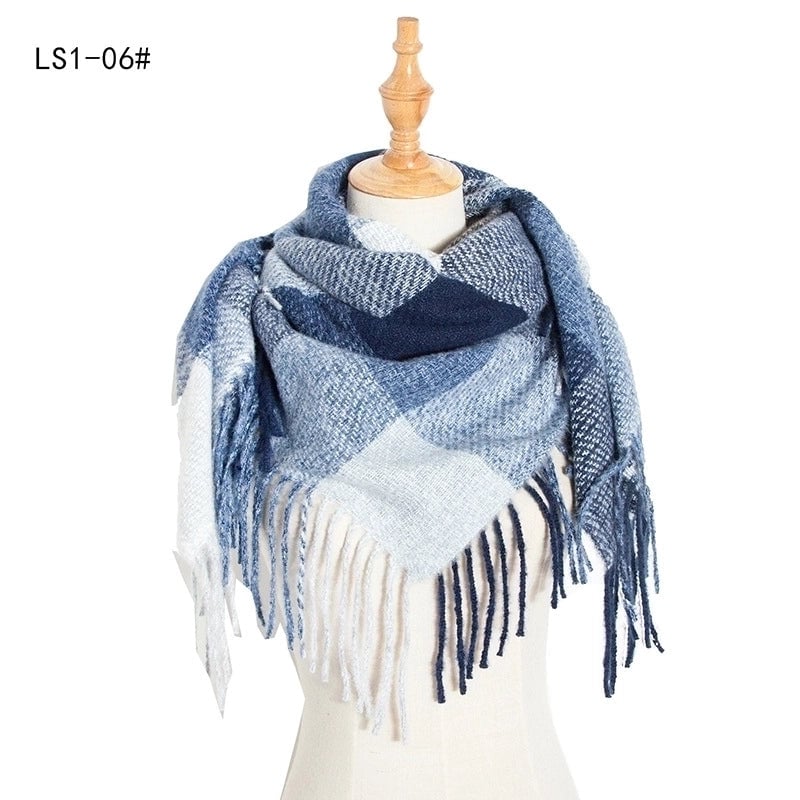 New Circle Yarn Stripe Plaid Polyester Long Tassel Bristle Square Scarf Female Men's Scarf Shawl