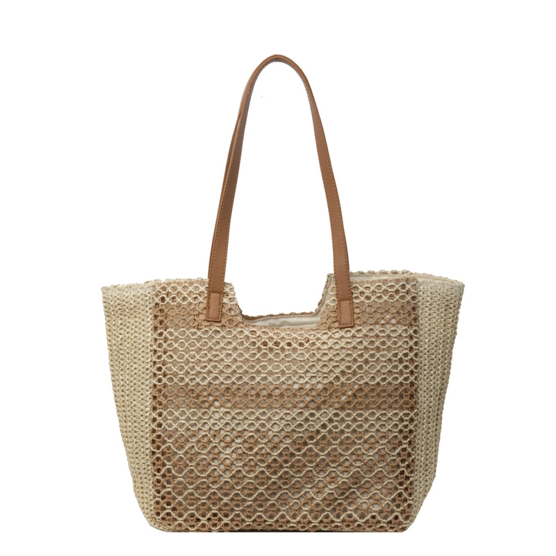 Women's Large Straw Geometric Elegant Square Zipper Shoulder Bag Underarm Bag