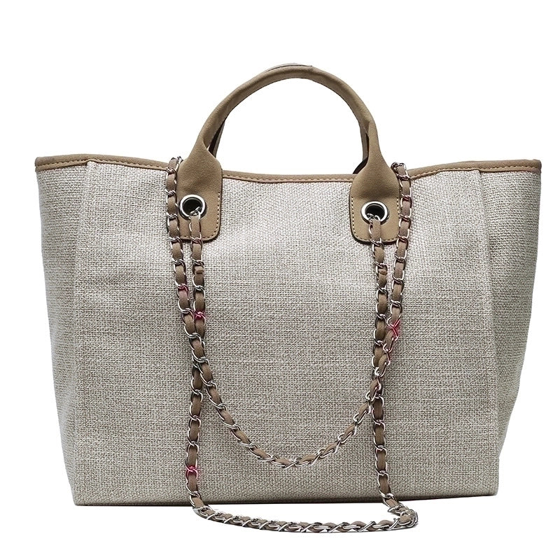 Women'S Large Canvas Solid Color Streetwear Square Zipper Tote Bag