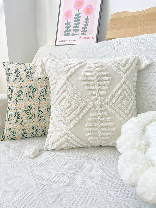 Embroidered Daisy Floral Pillow Case Light Luxury Pastoral Style Homestay Wear Bay Window Pillow Cushion Detachable And Washable Square Pillow