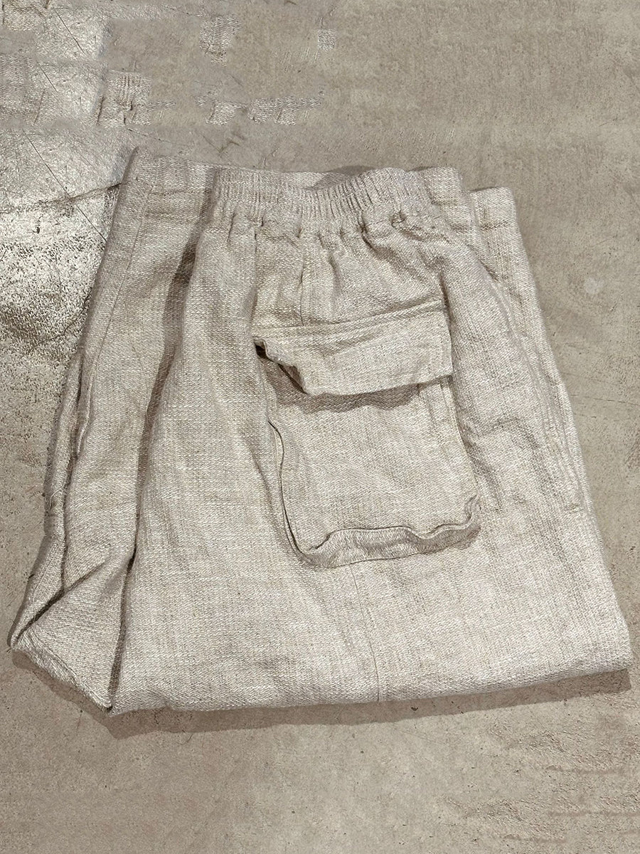 Women Vintage Summer Pure Color Wide-leg Linen Pants