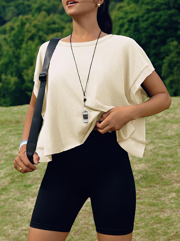 Loose Raglan Sleeve Hollow Split-Joint Round-Neck T-Shirts