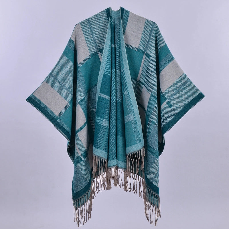 Export Women's Rhombus Tassel Lengthened Hot Selling Imitation Cashmere Shawl Both Sides Available Thickened Cape