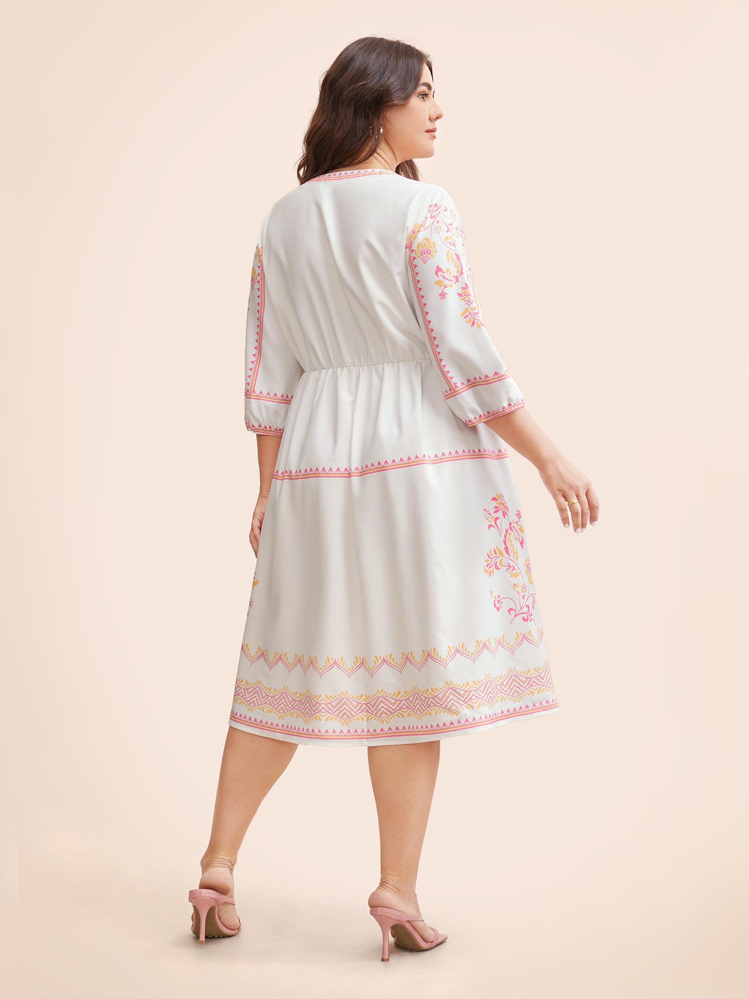 Bandana Notched Collar Lantern Sleeve Dress