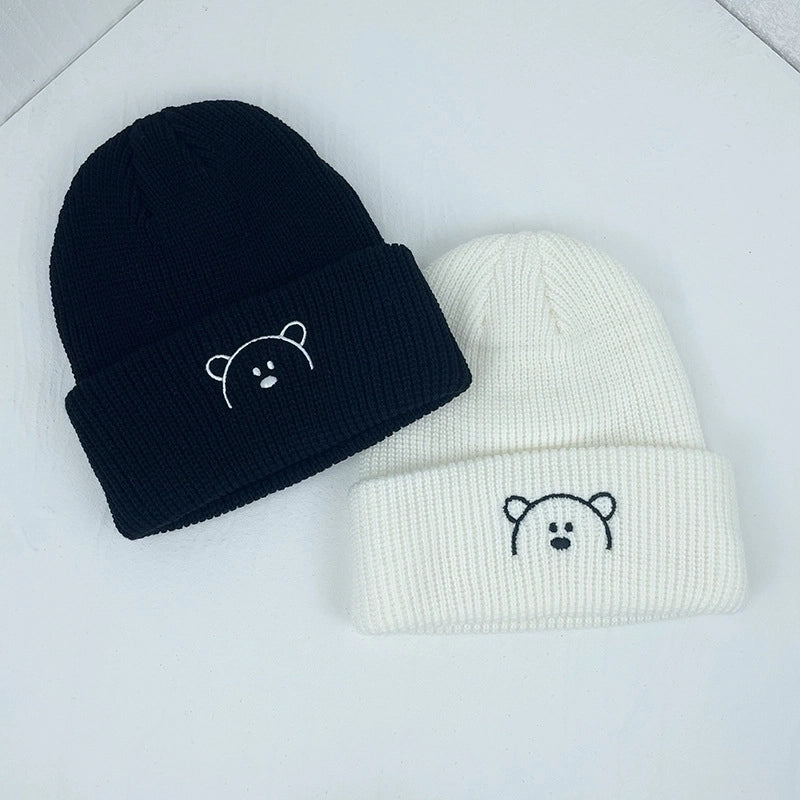 Children Unisex Cute Bear Embroidery Wool Cap