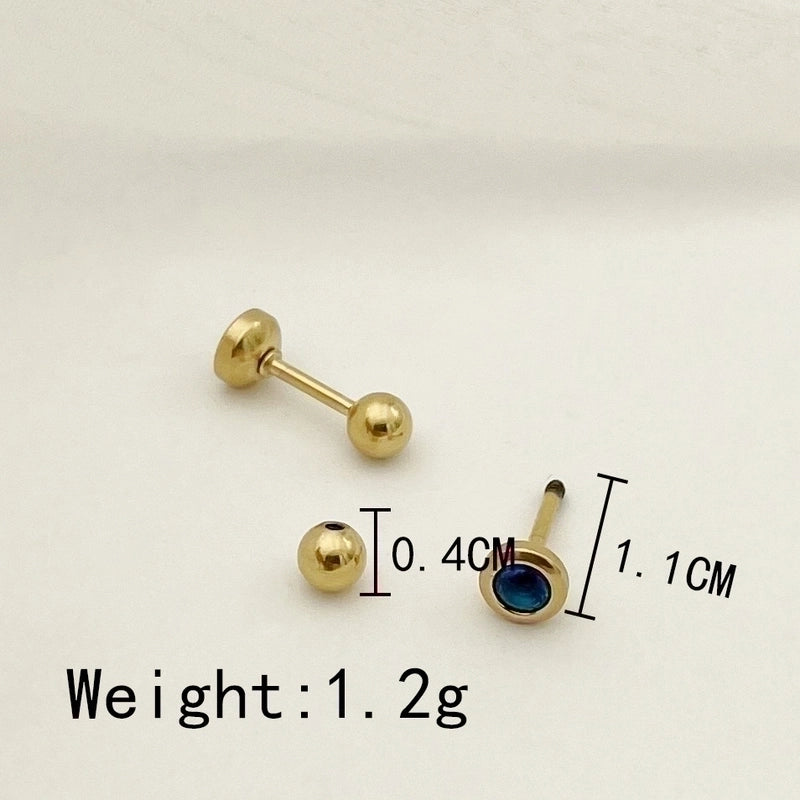 1 Pair Minimalist Geometric Inlay Stainless Steel Zircon Ear Studs