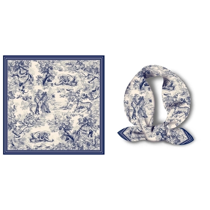 Women's Minimalist Classic Style Color Block Polyester Printing Flowers Silk Scarf