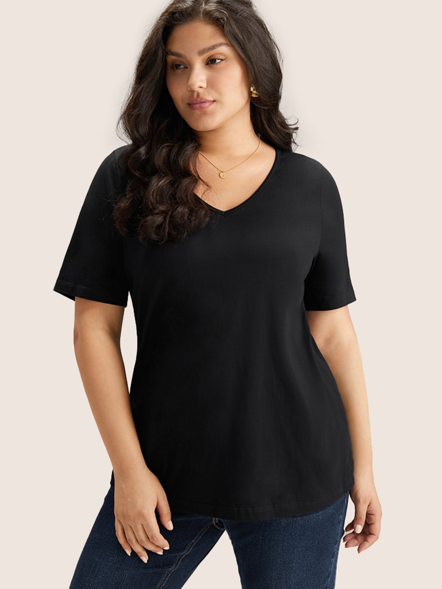 Cotton V Neck Plain Basic T-shirt