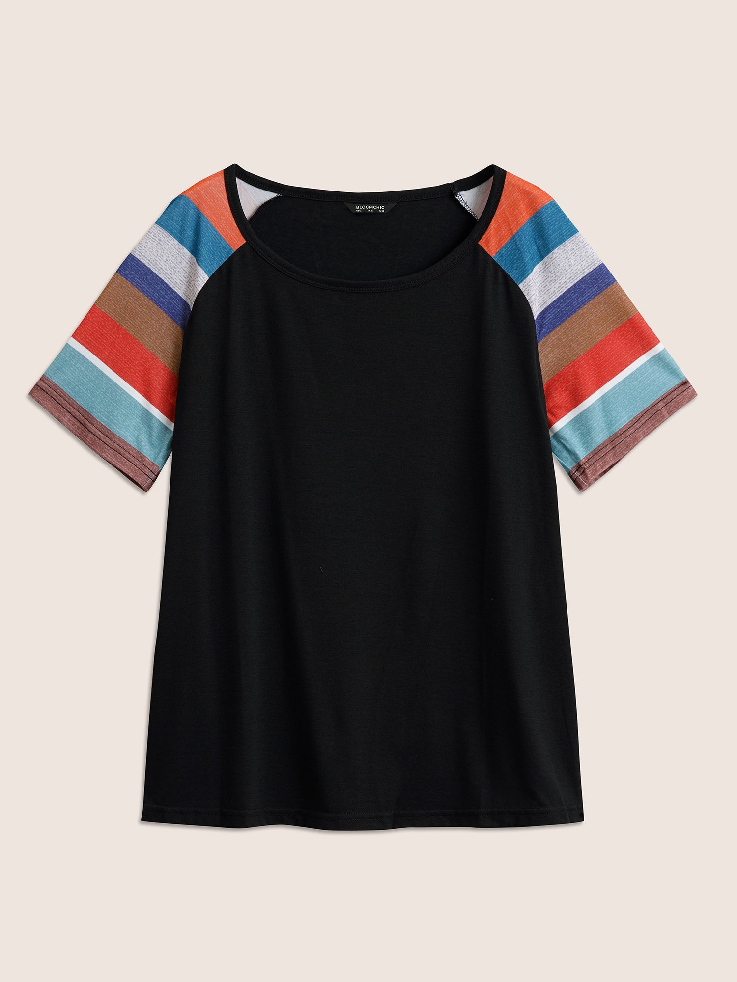 Striped Contrast Raglan Sleeve Round Neck T-shirt