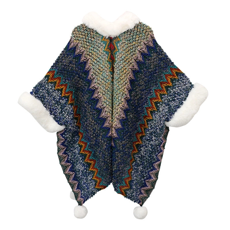Women's Retro Multicolor Knit Patchwork Shawl