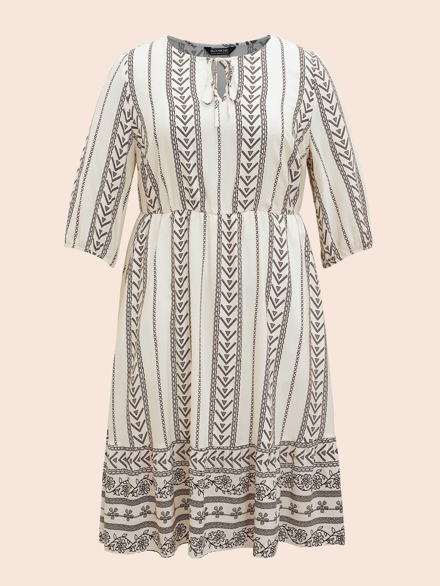 Boho Print Tie Knot Lantern Sleeve Dress