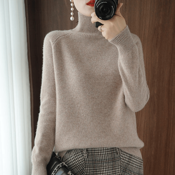 Women;S Solid Turtleneck Cashmere Knit Sweater