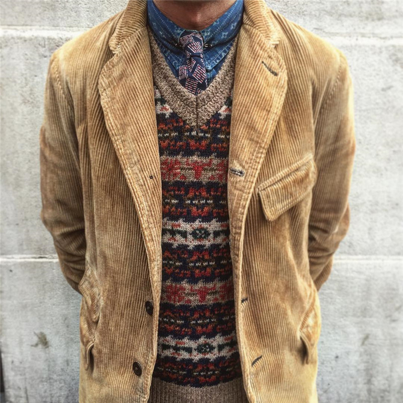 Retro Corduroy Casual Solid Color Single Breasted Jacket