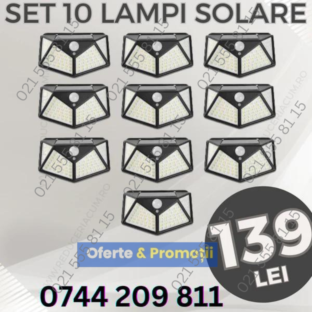 10 Bucăți Lampa Solara 100 Led cu Senzor de miscare SUPER OFERTA