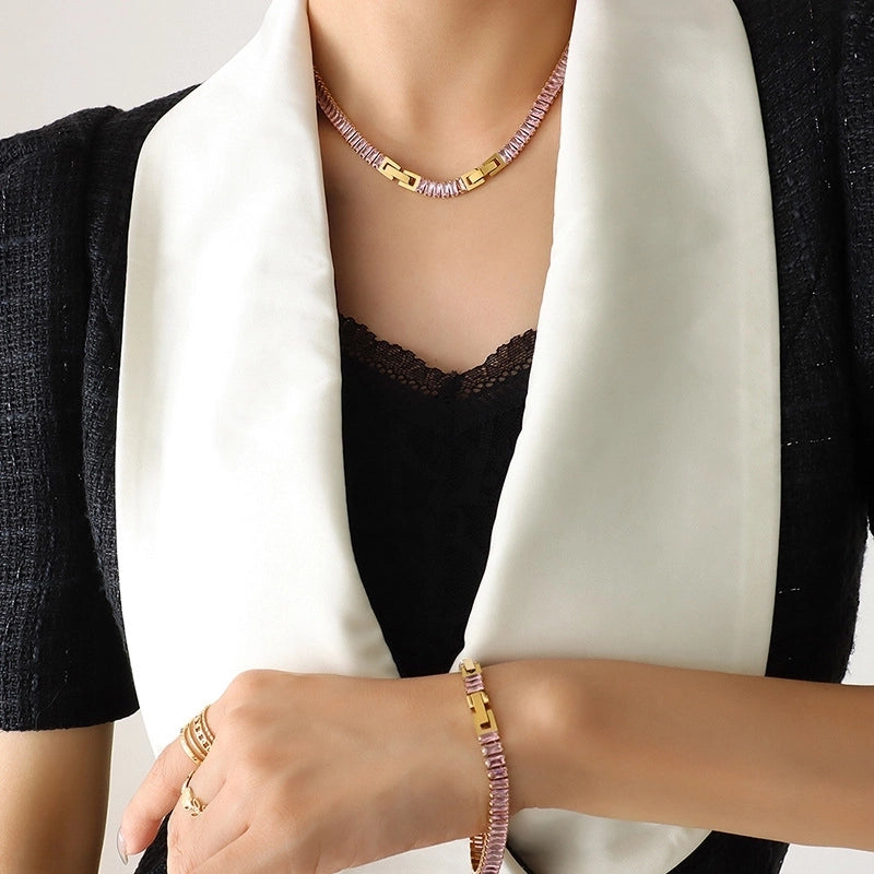 Geometric Titanium Steel Splicing Zircon Bracelets Necklace