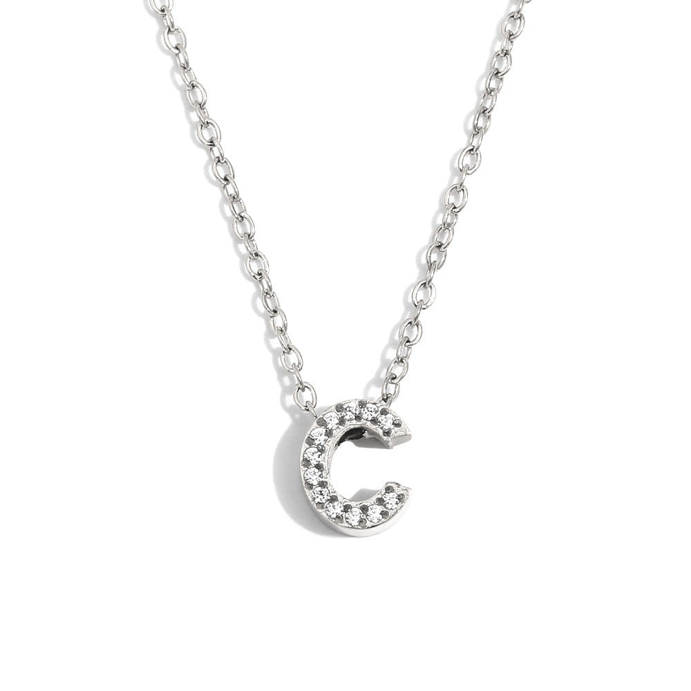 Fashionable And Simple 26 English Letter Pendant Stainless Steel Plated 18K Gold Diamond Small Letter Necklace For Women