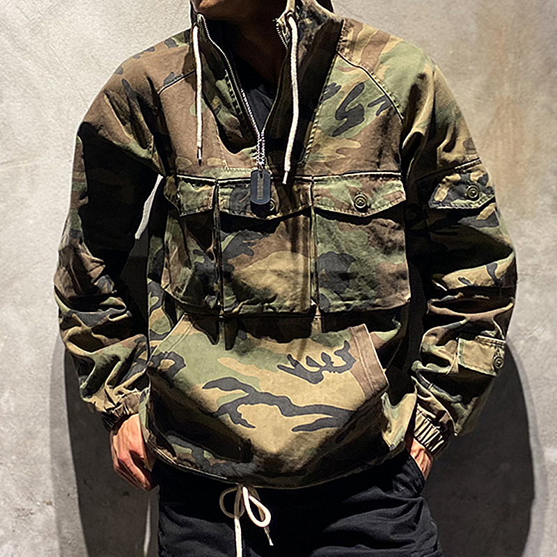 Military Camo Hooded Zip Multi Pocket Casual Hoodie