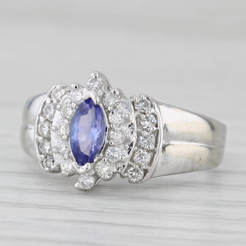 0.68ctw Marquise Tanzanite Diamond Halo Ring 14k White Gold Size 5.5 Engagement