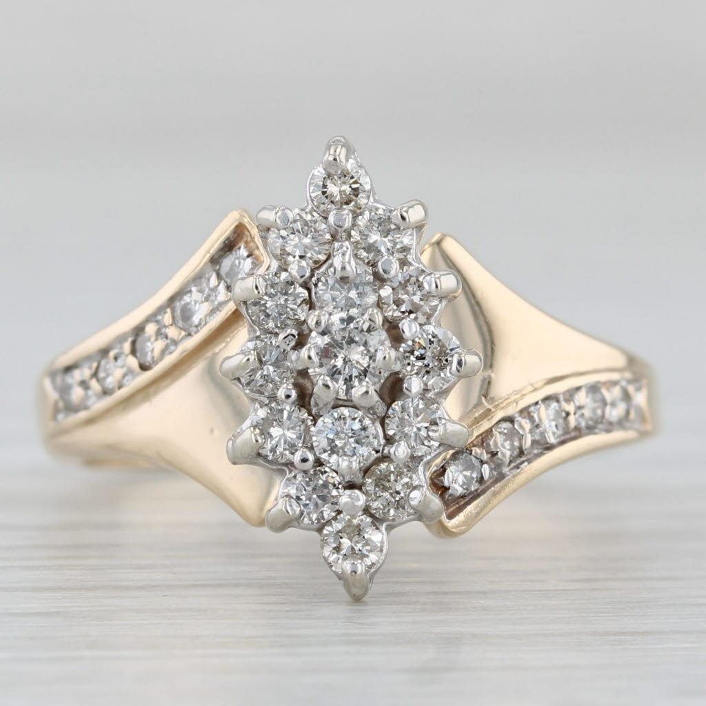 0.60ctw Diamond Cluster Bypass Ring 10k Yellow Gold Vintage Engagement