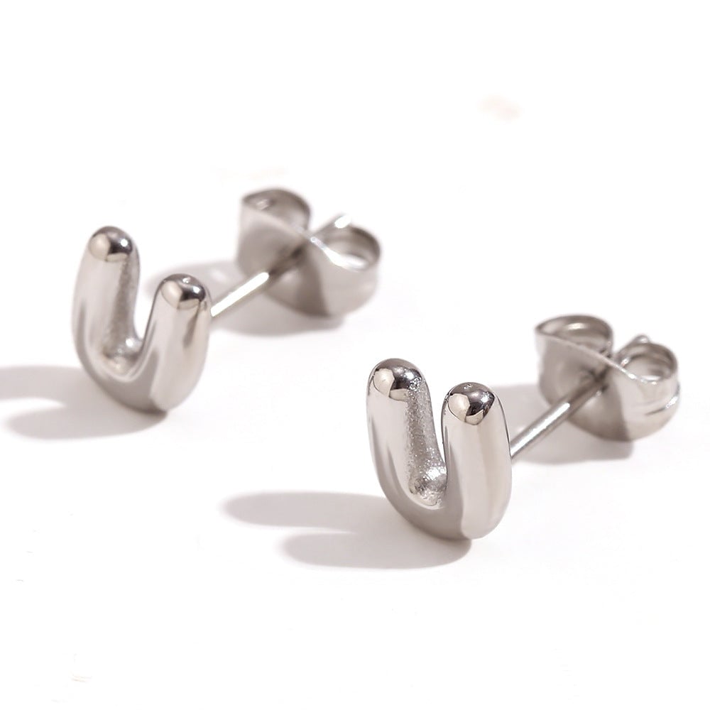 Minimalist Letter Number Geometric Text Stainless Steel 18K Gold Plated Stud Earrings