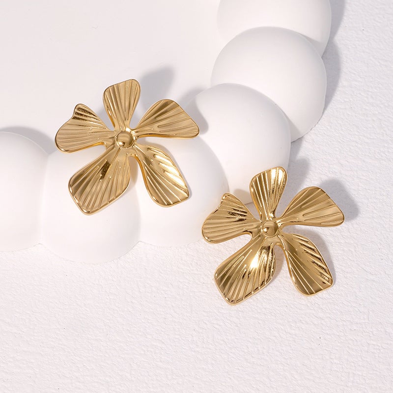 Fashion Personality Exaggerated Flower Earrings Niche Cold Style 18K Gold-Plated Stainless Steel Earrings For Women