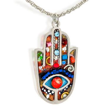 Seeka Handpainted Colorful Hamsa Necklace - Choice of Color