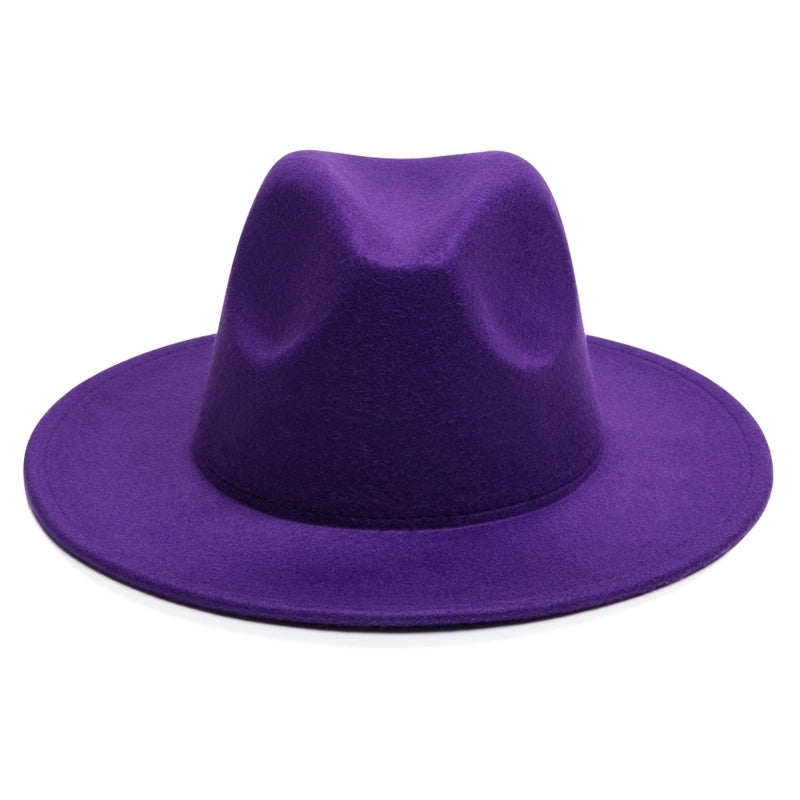 Unisex Vintage Style Minimalist British Style Solid Color Big Eaves Flat Eaves Fedora Hat
