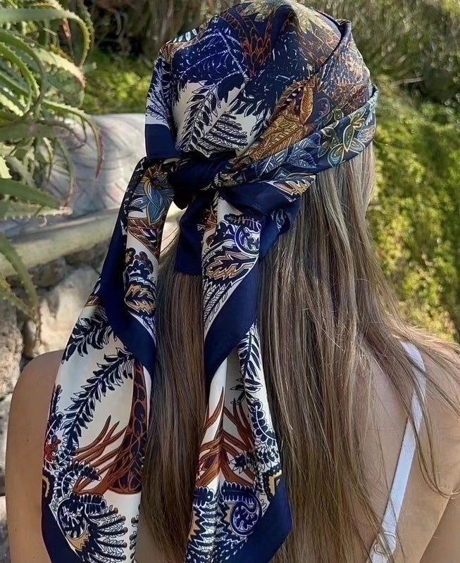 Women's Elegant Flower Twill Satin Printing Silk Scarf