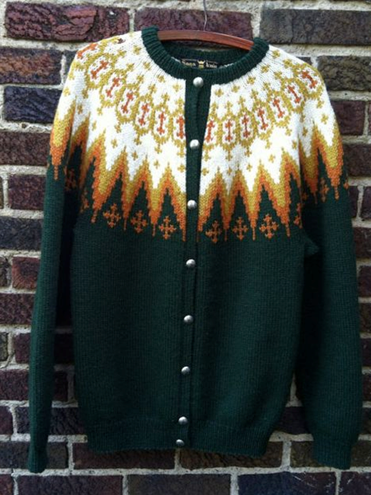 Vintage Icelandic Knit Jacquard Saskia Warmth CardiganUnisex