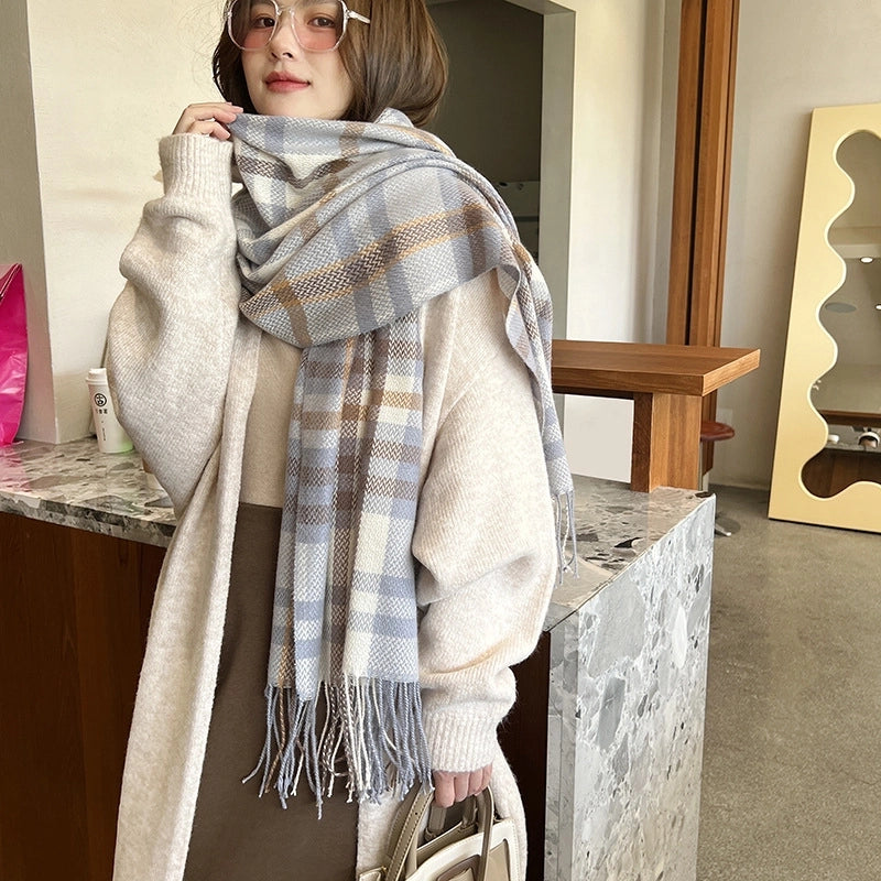 Unisex Lady Lattice Imitation Cashmere Scarf