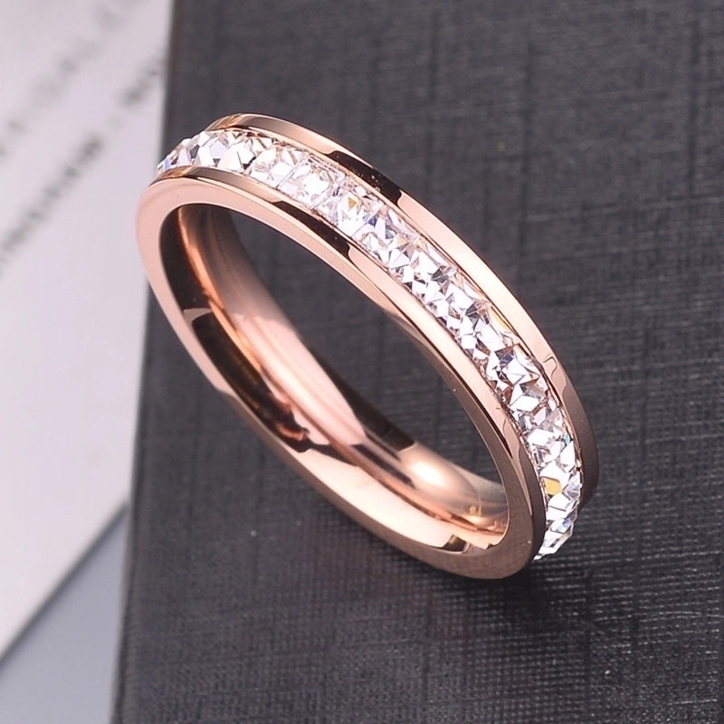 Minimalist Geometric Titanium Steel Inlay Rhinestones Rings 1 Piece