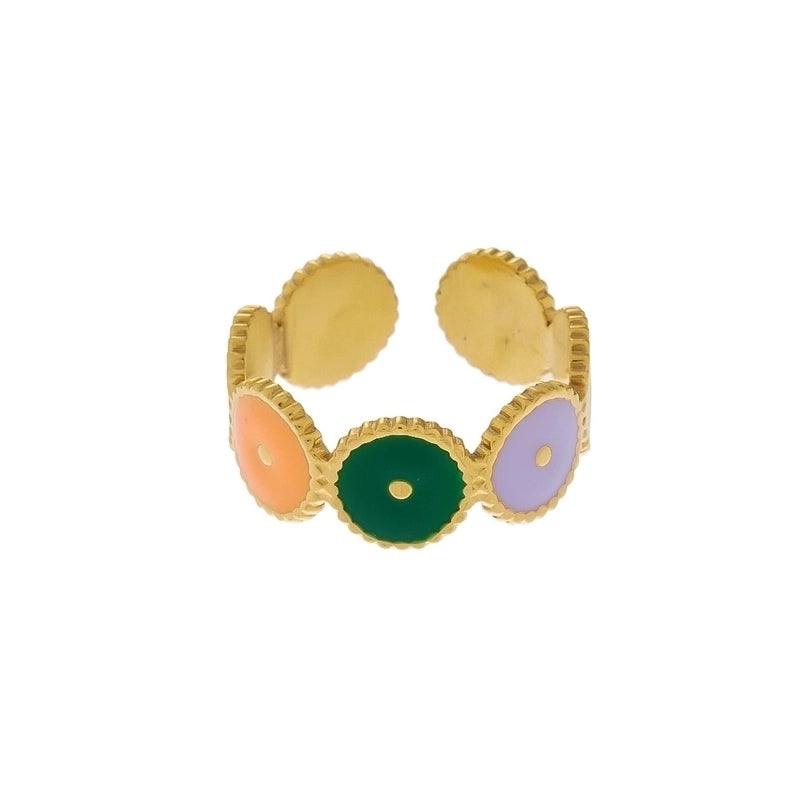 Vintage Style Color Block Stainless Steel 18K Gold Plated Plating Open Rings