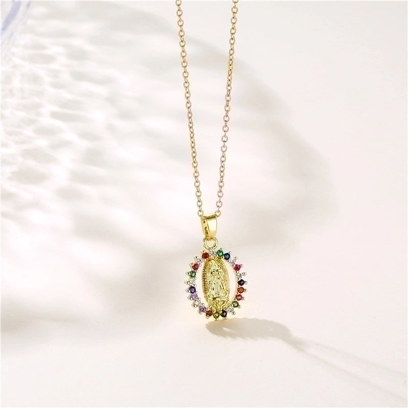 Stainless Steel Titanium Steel 18K Gold Plated INS Style Plating Inlay Human Faith Zircon Pendant Necklace