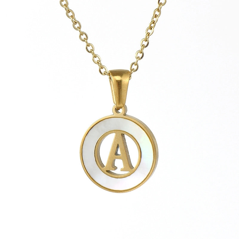 Minimalist Letter Stainless Steel Pendant Necklace Plating Hollow Out Shell Stainless Steel Necklaces