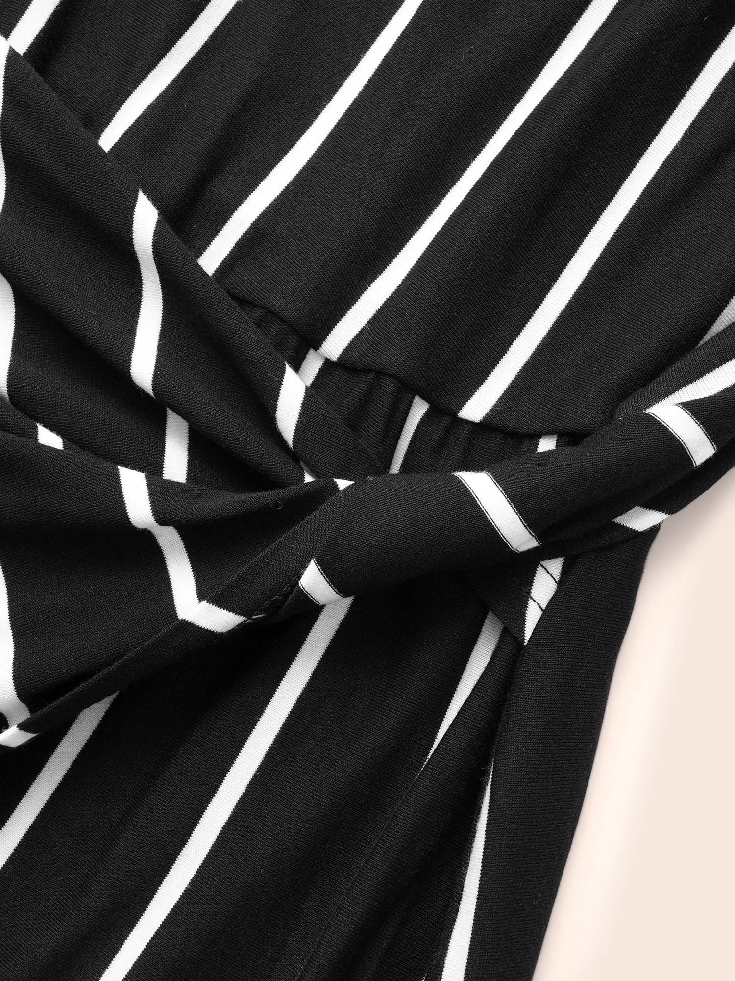 Striped Twist Front Split Hem Dress
