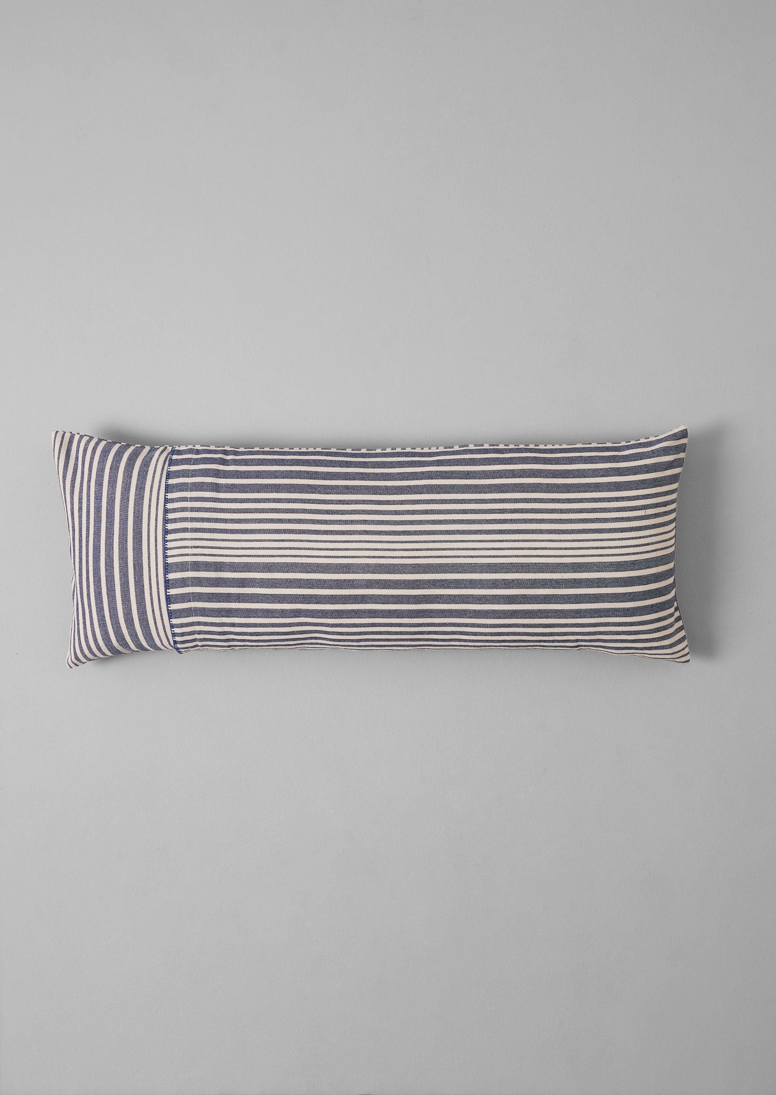 Hand Woven Stripe Bolster Cushion | Indigo/Ecru