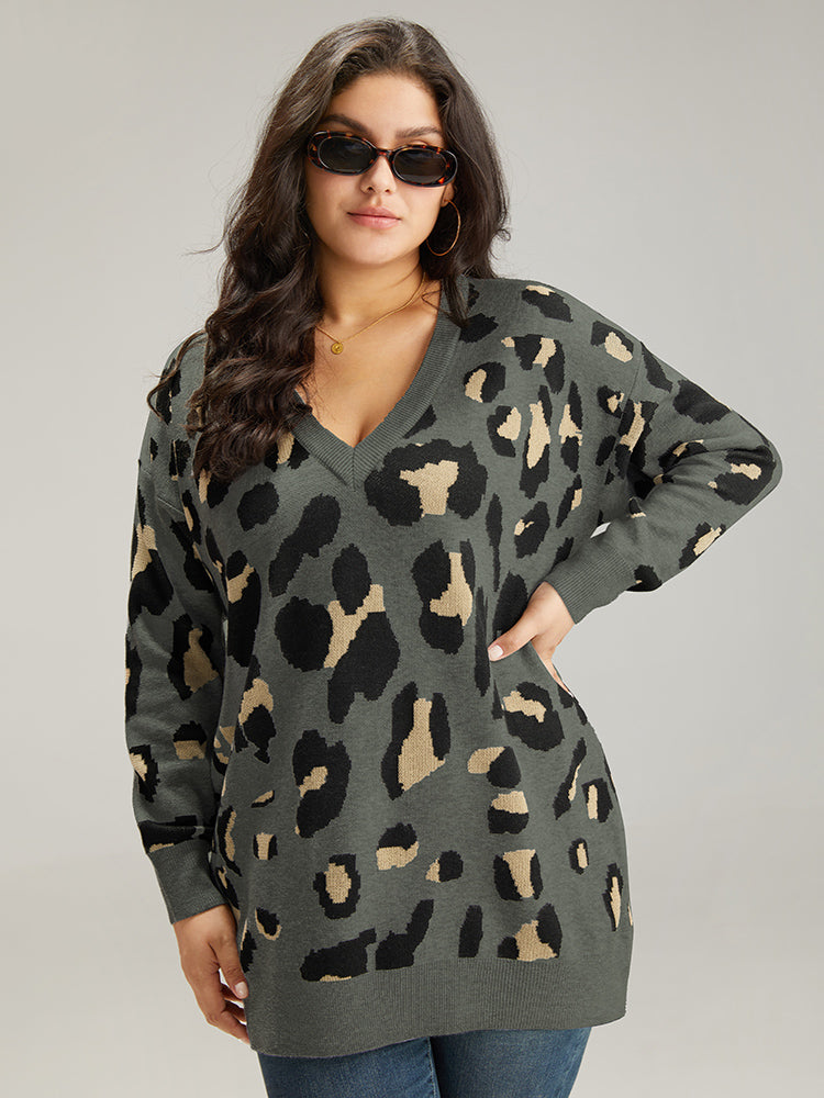 Anti-Pilling Leopard Elastic Cuffs Pullover