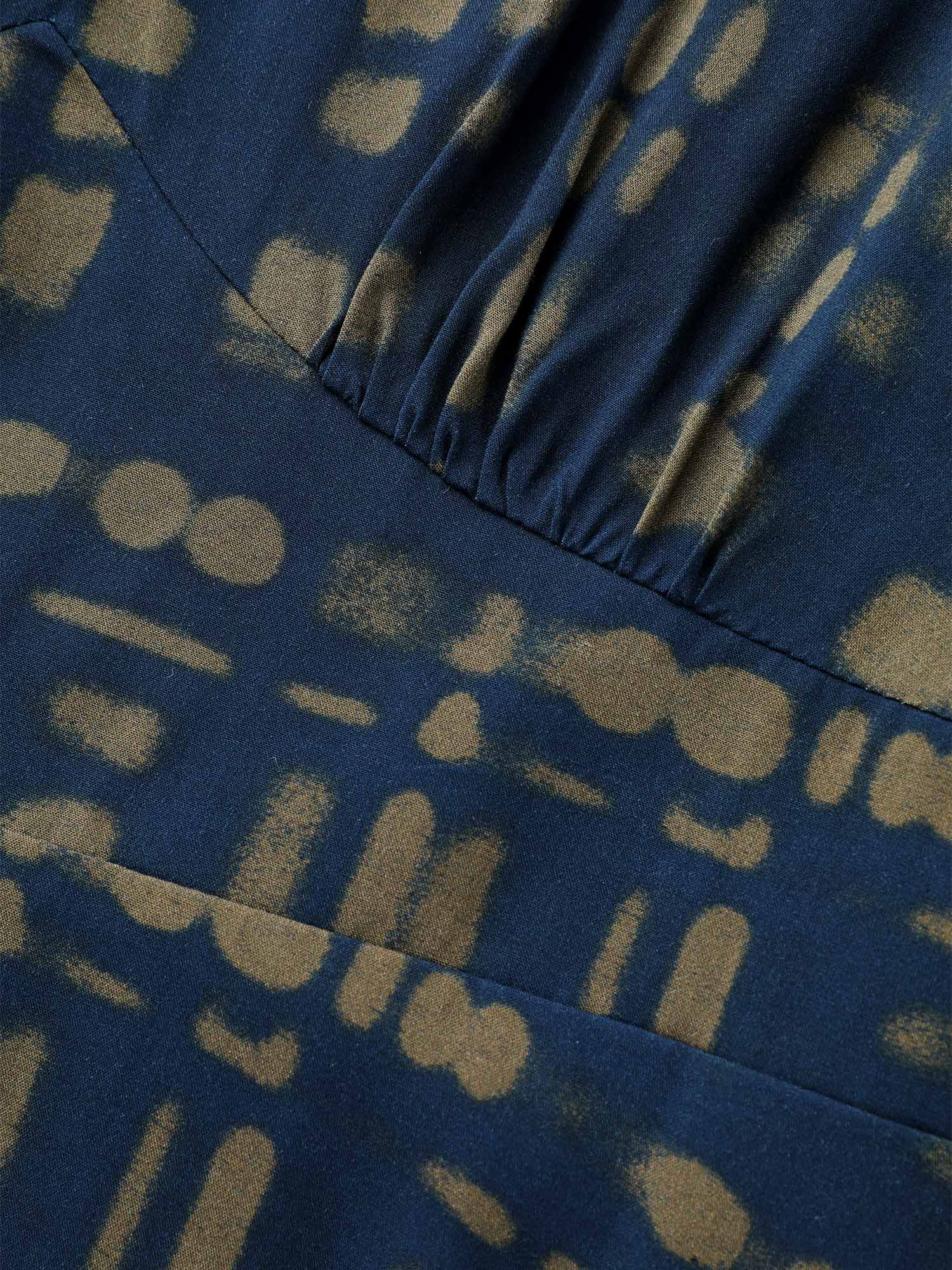 V Neck Plaid Lantern Sleeve Dress