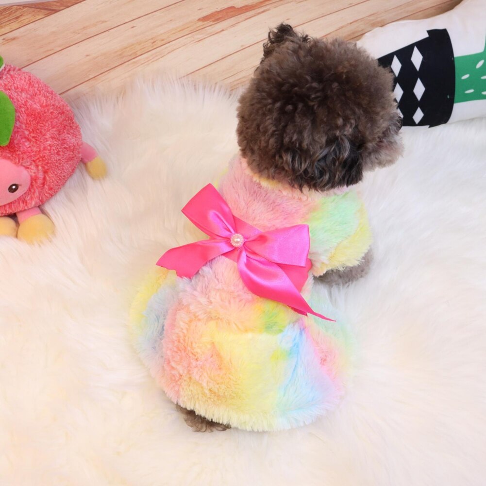 Printed Fleece Bowknot Puppy Coat