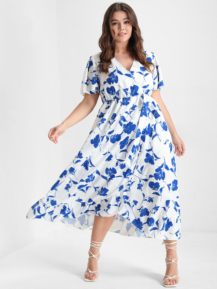 Floral Ruffle Knot Side Wrap Dress