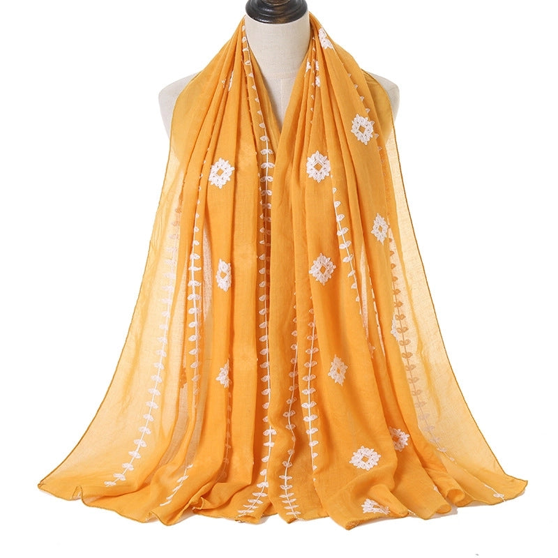 Women's Basic Retro Classic Style Flower Cotton Scarf