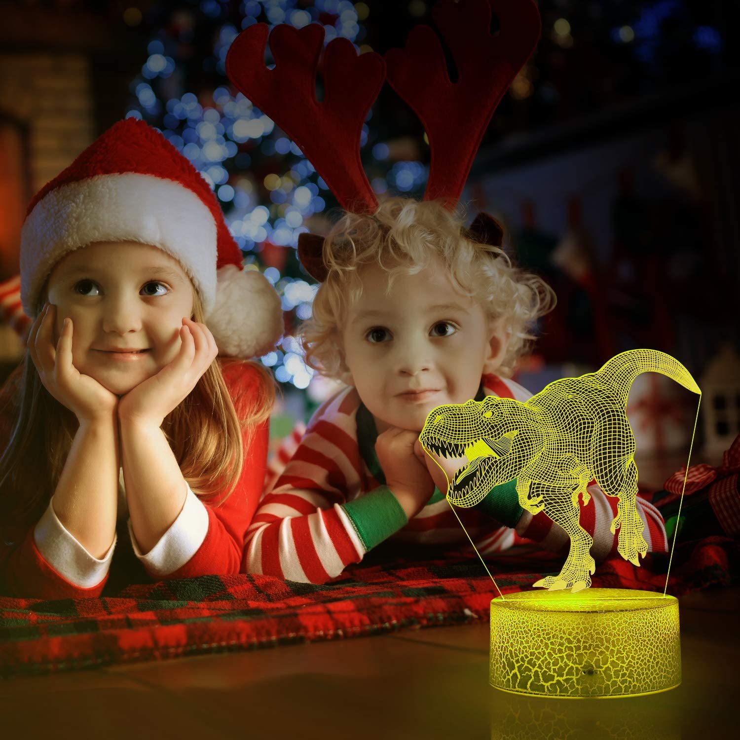 3D Dinosaur Night Light. 3D Illusion Lamp Nightlight 4-Pattern and 16-Colors with Remote Control. Best Birthday Christmas Toy Gifts for Boys Girls