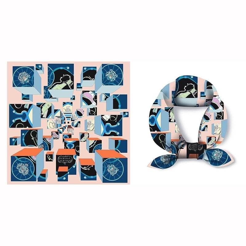 Women's Sweet Color Block Satin Printing Silk Scarf