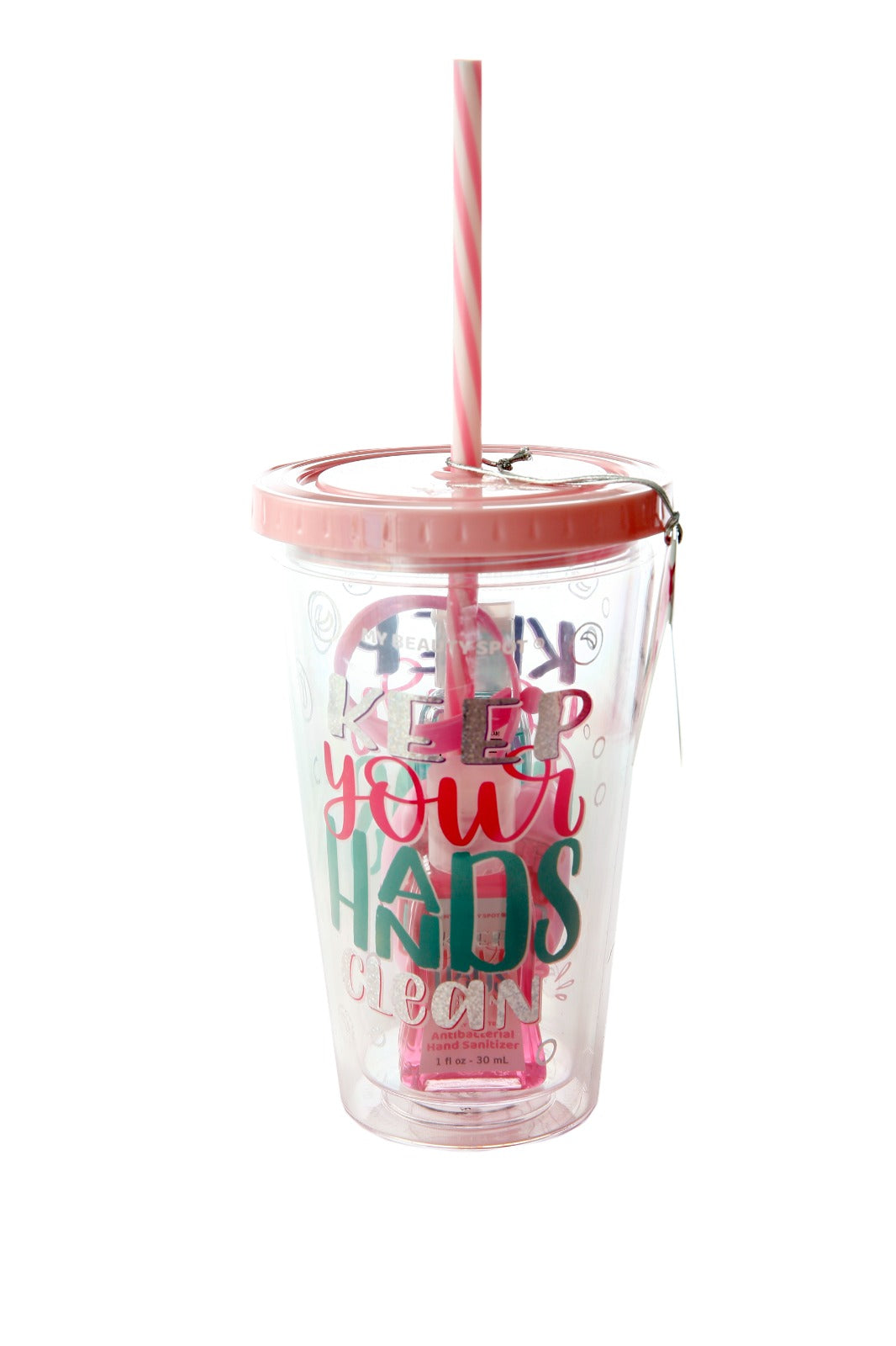 Double Walled Thick ACRYLIC Mug with Straw and 2hand Sanitizer Jars-Keep Your Hands Clean(5455)